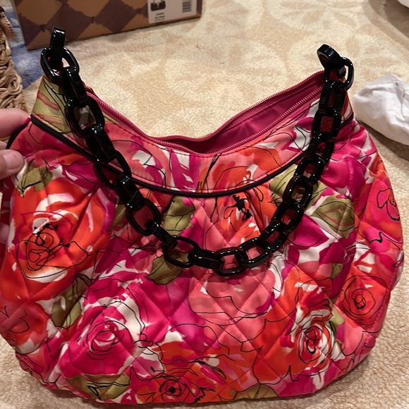 Rare silk pink floral quilted Vera Bradley shoulder bag - Picture 4 of 7